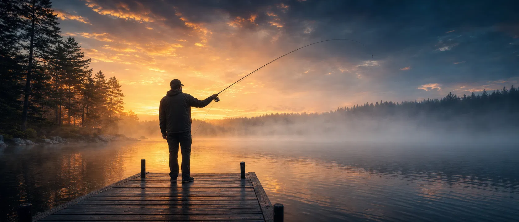 Angler fishing at dawn