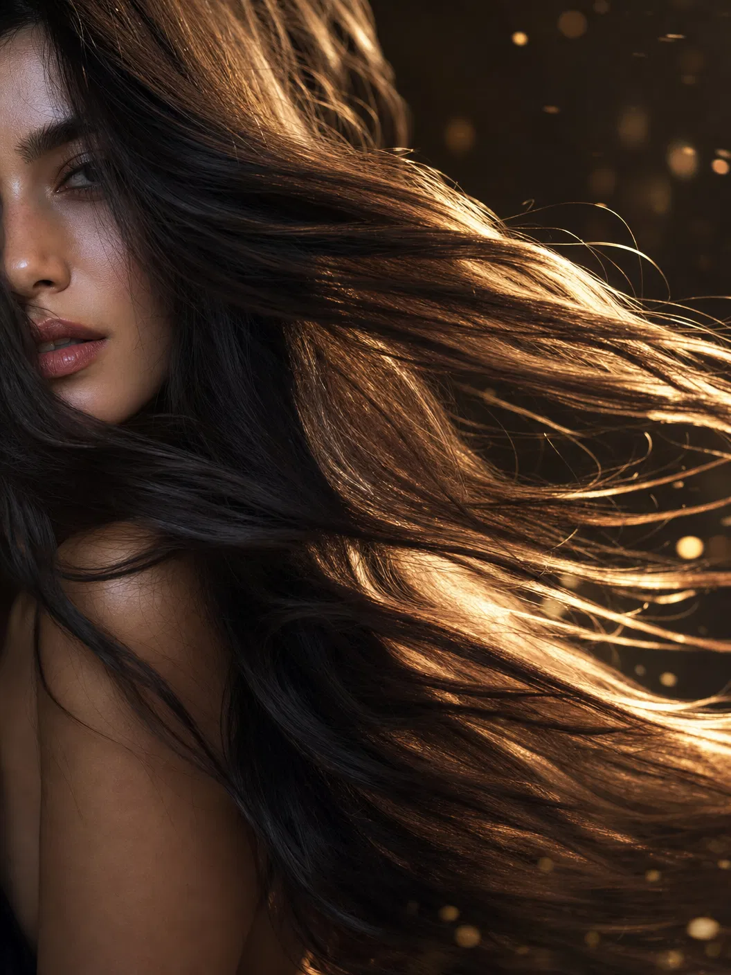 Beautiful flowing hair with golden highlights
