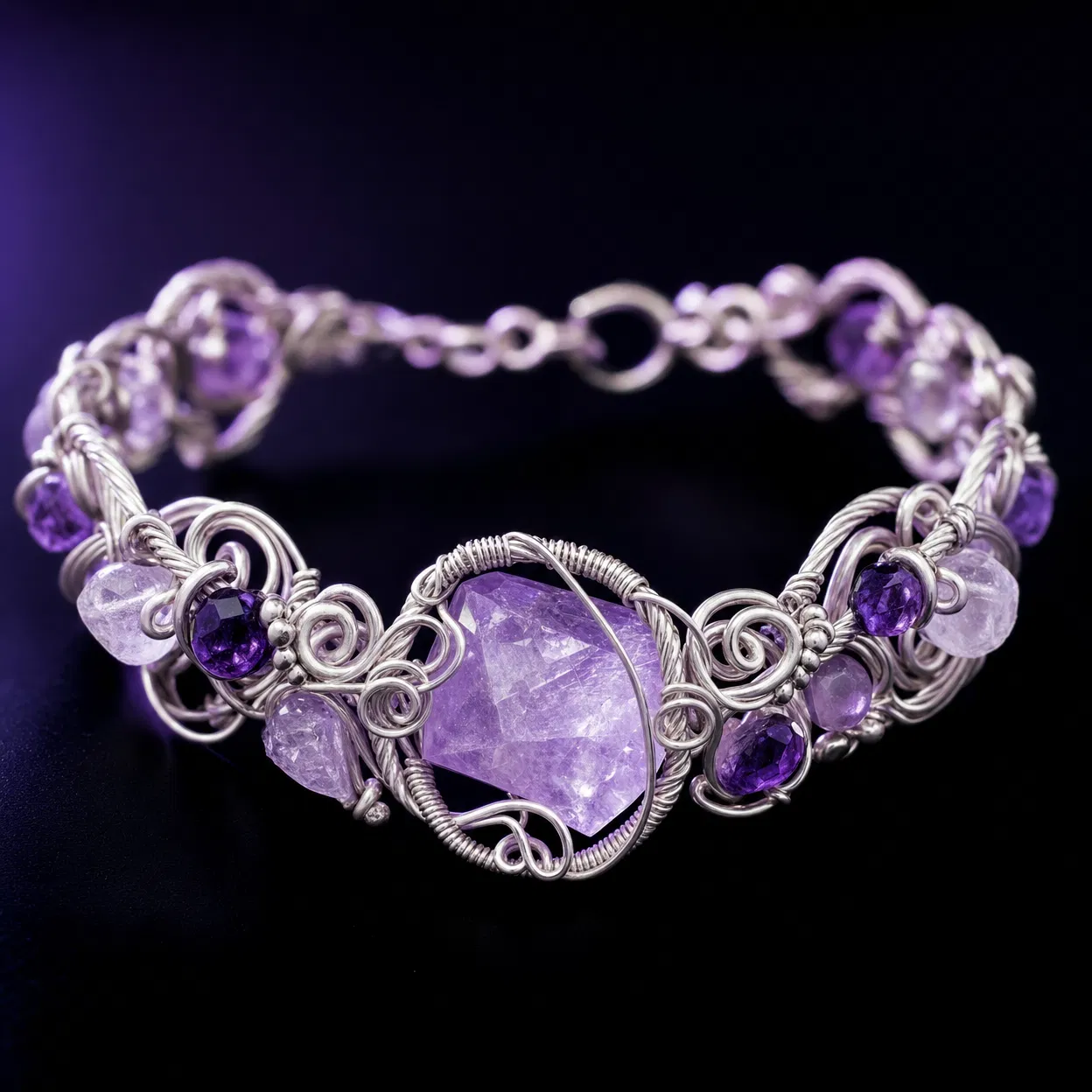 Amethyst Cluster Cuff Bracelet