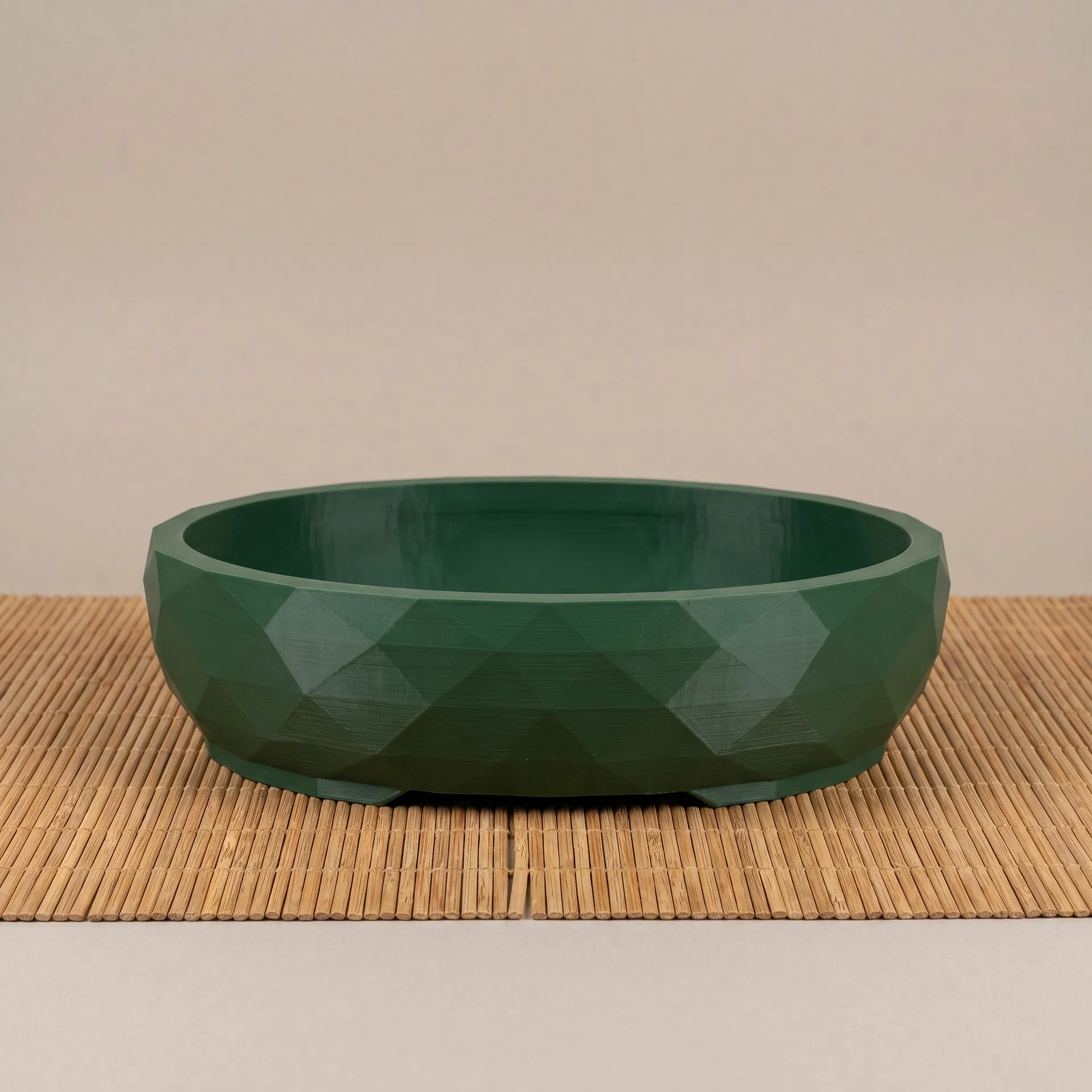 Oval Bonsai Pot — Forest Green Geometric