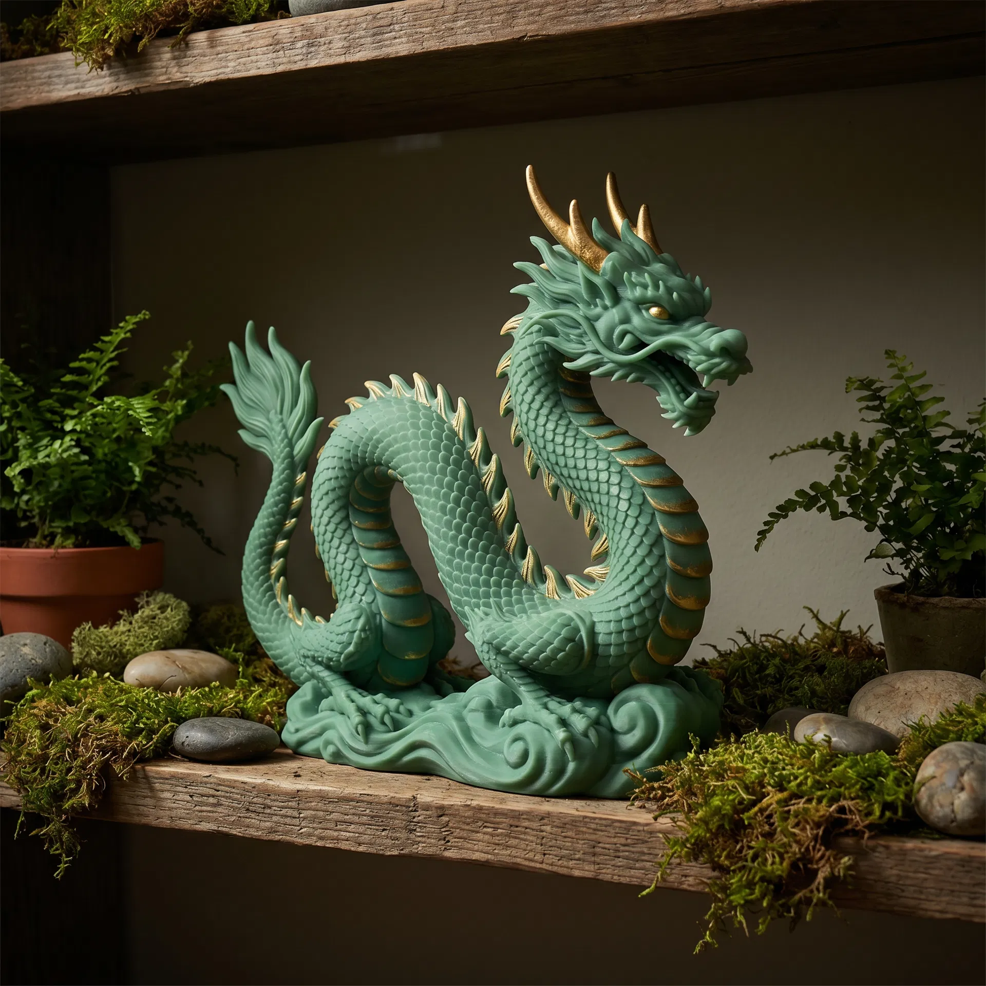 Chinese Dragon Garden Statue — Jade Green