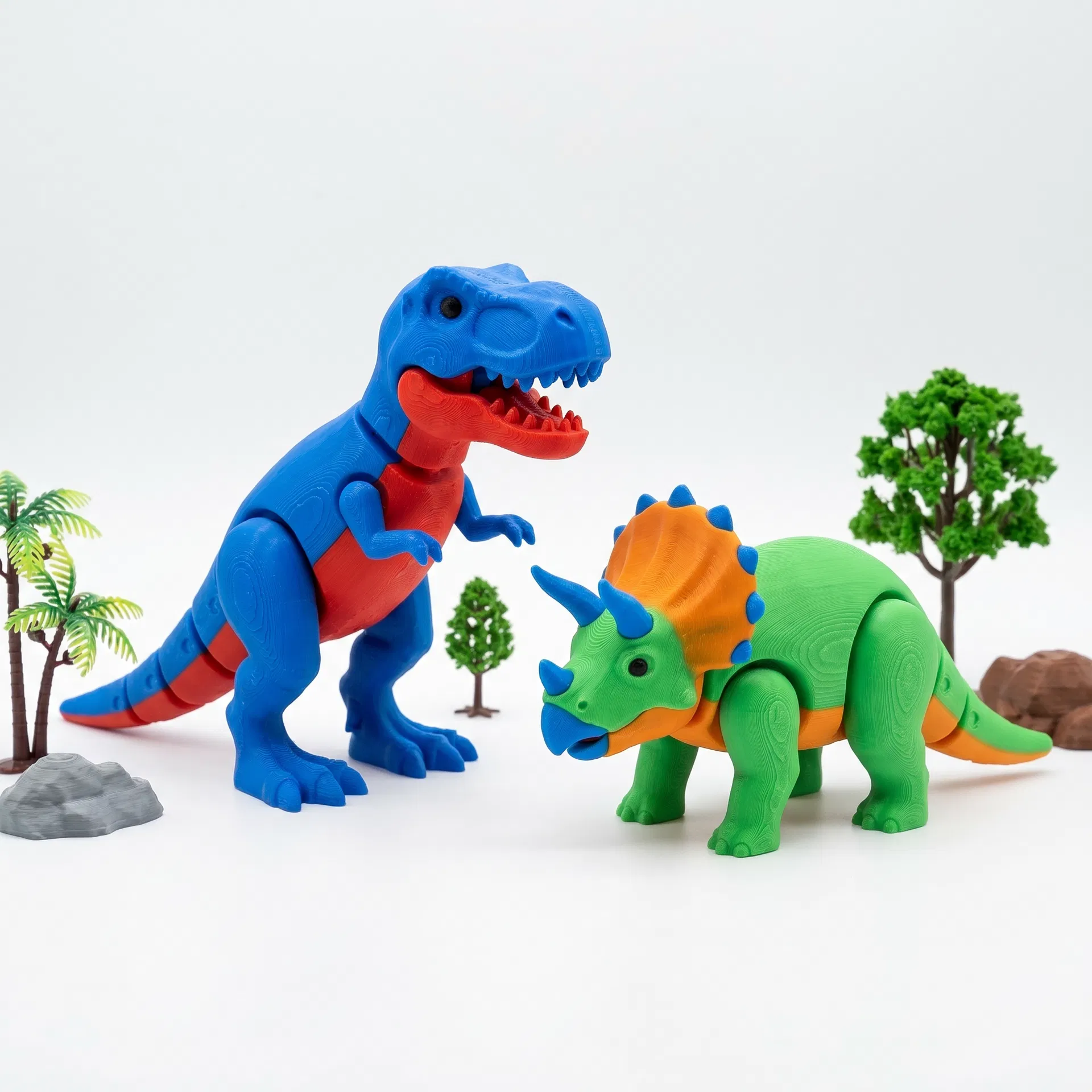 Articulated Dinosaur Toy Set — T-Rex & Triceratops
