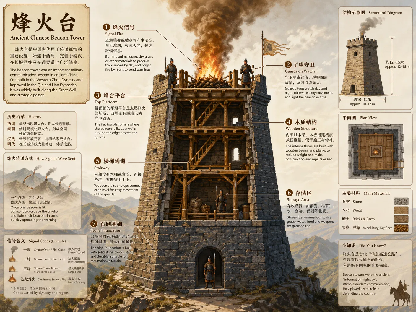 古代烽火台結構示意圖