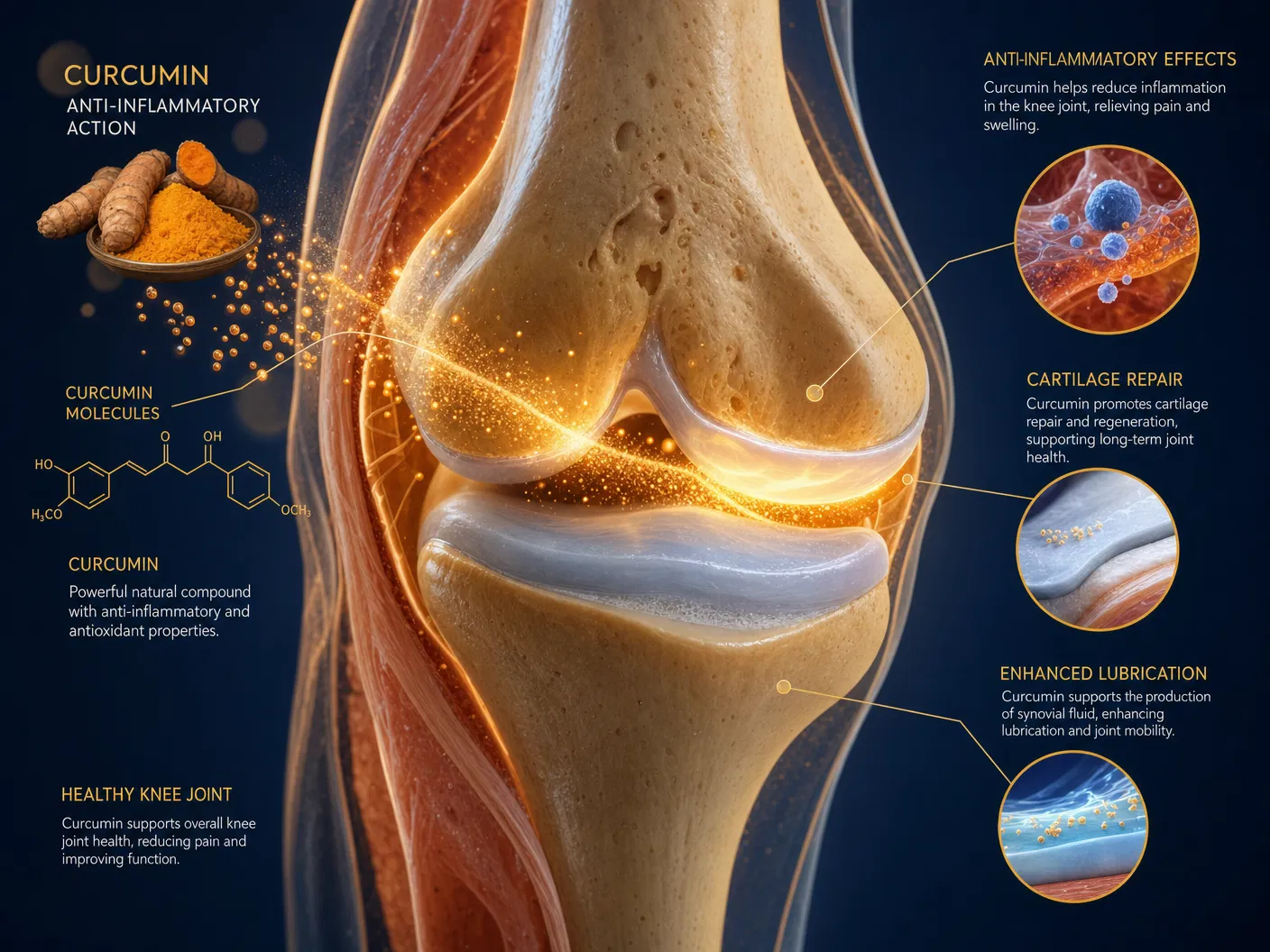 Curcumin anti-inflammatory action on knee joint