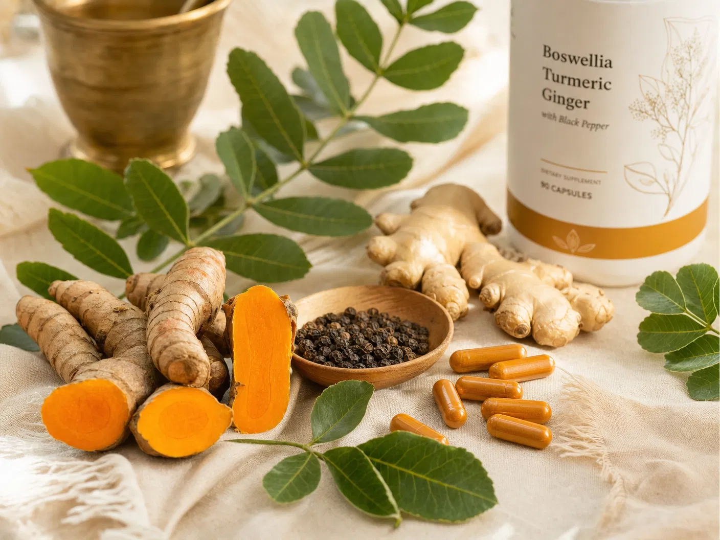Golden Formula natural ingredients — turmeric, ginger, boswellia, black pepper