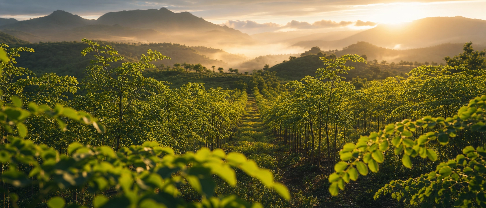 Moringa plantation at golden hour in East Nusa Tenggara, Indonesia