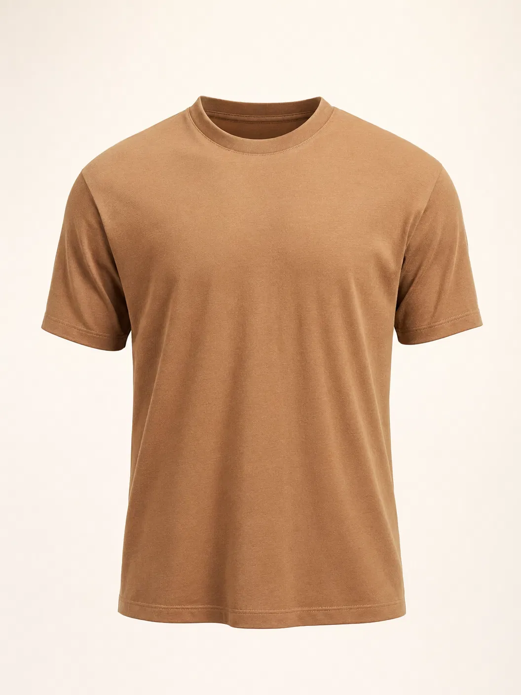 驼色精梳棉修身T恤