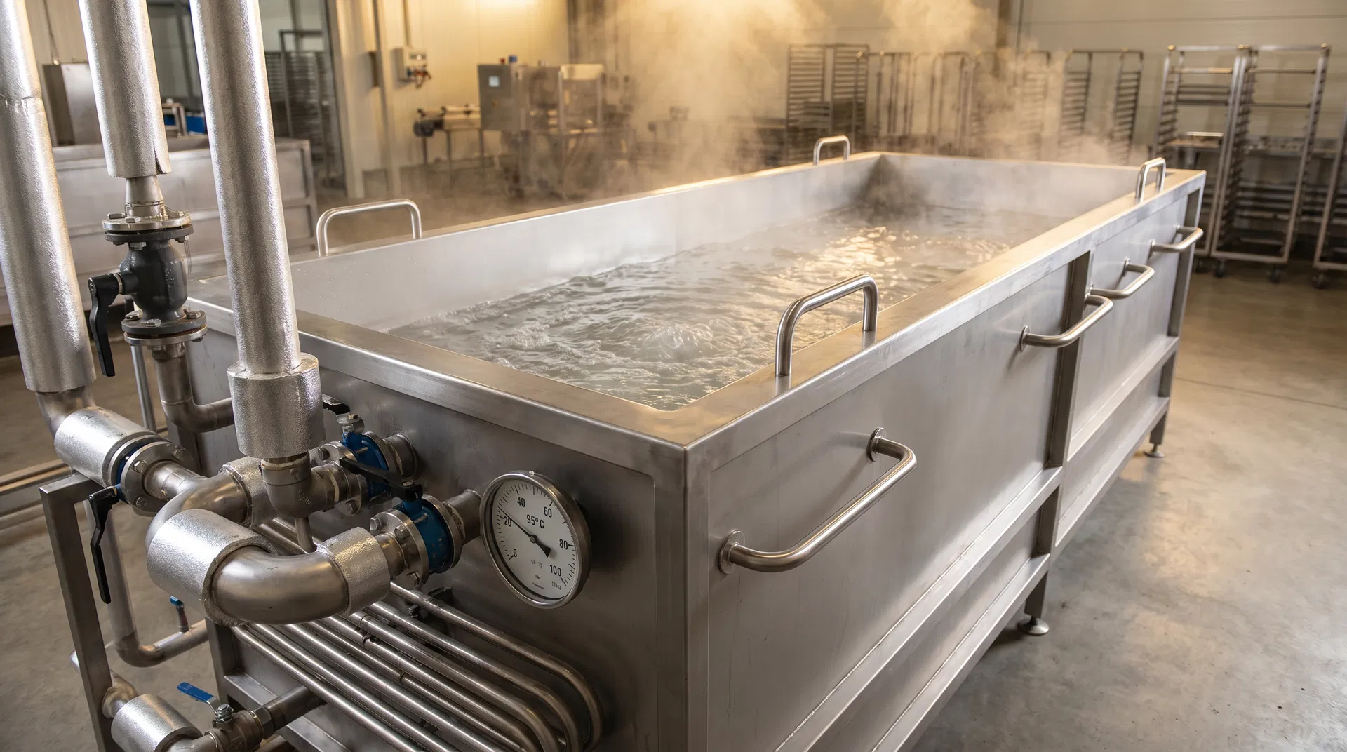 מיכל אטימה מנירוסטה תעשייתי ב-95–100°C