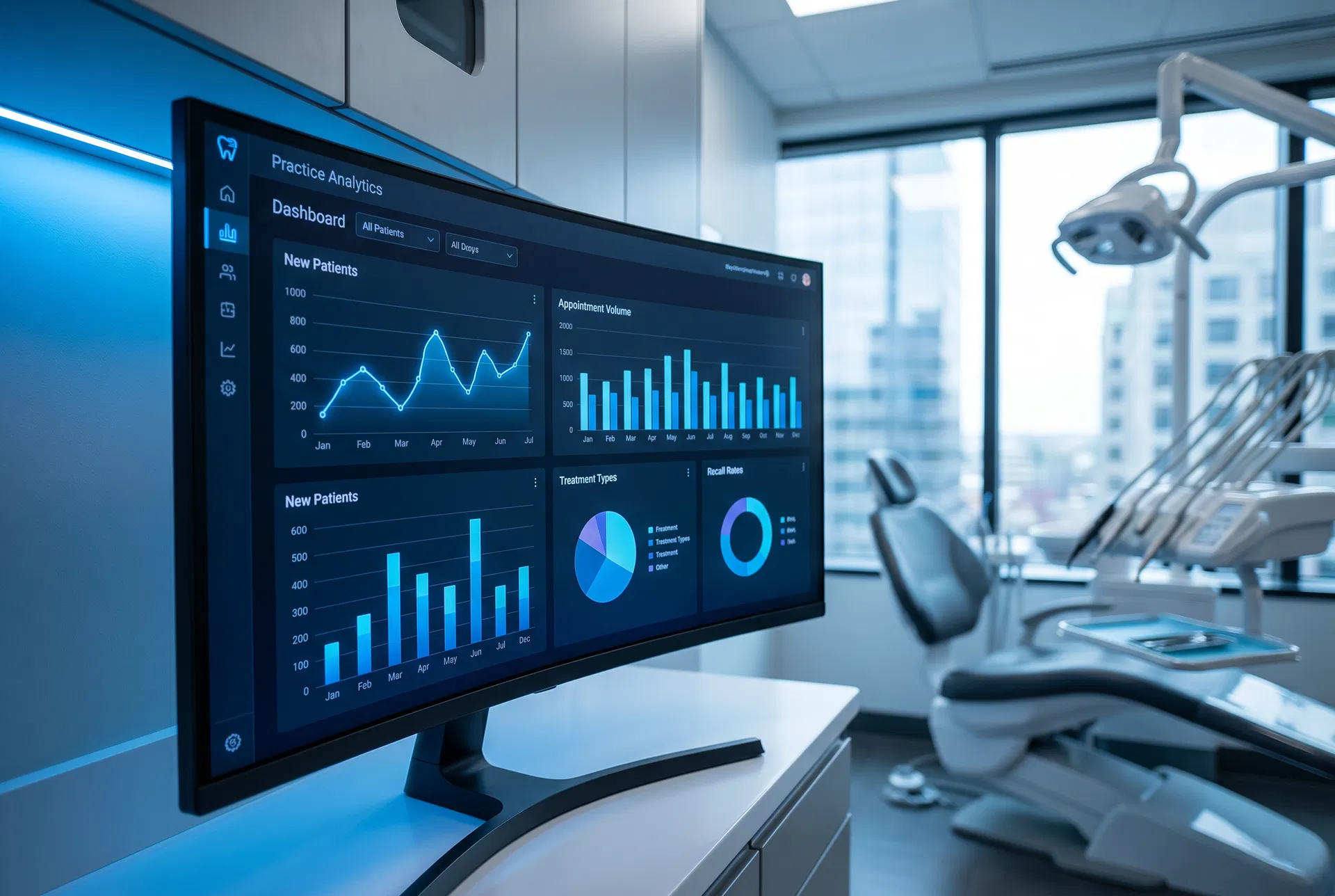 Apex Dental Growth Analytics Dashboard showing patient growth metrics