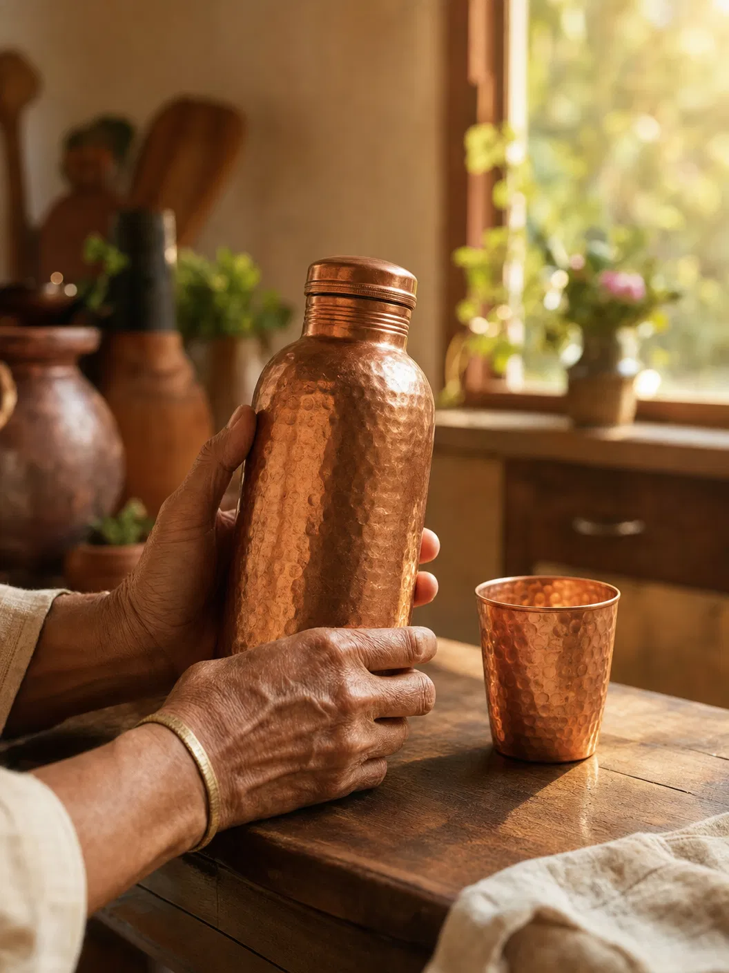 Artisan crafting copper in Moradabad