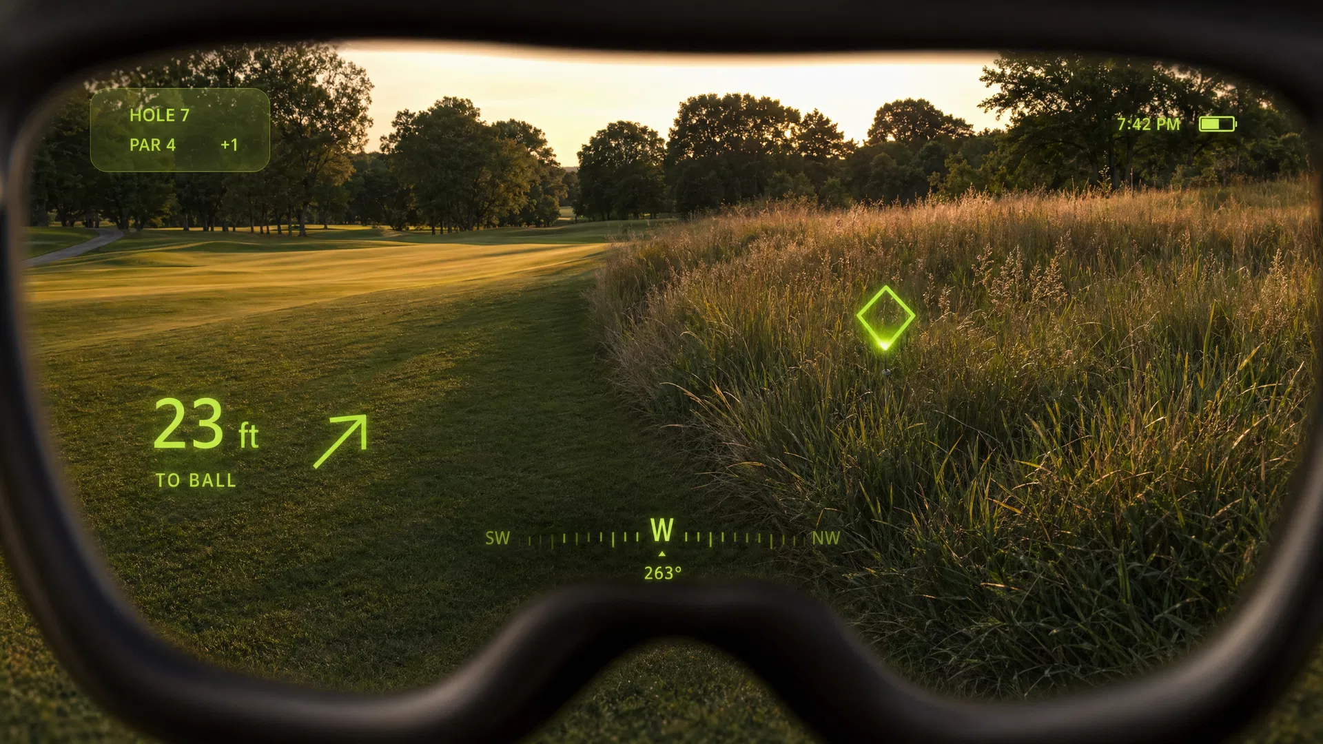 Smart Glasses HUD showing ball location