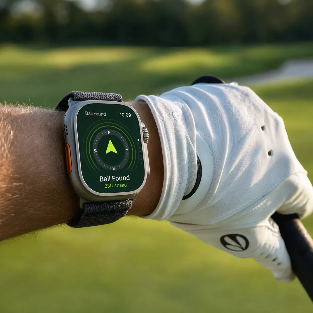 Apple Watch showing ball finder compass