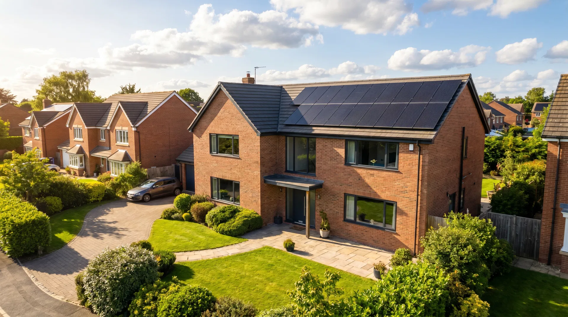 Modern UK home with solar panels