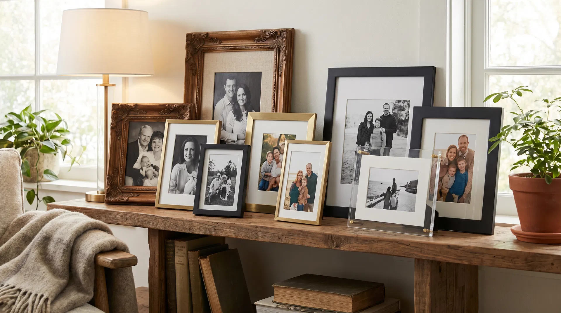 Collection of premium photo frames in various styles with family photos