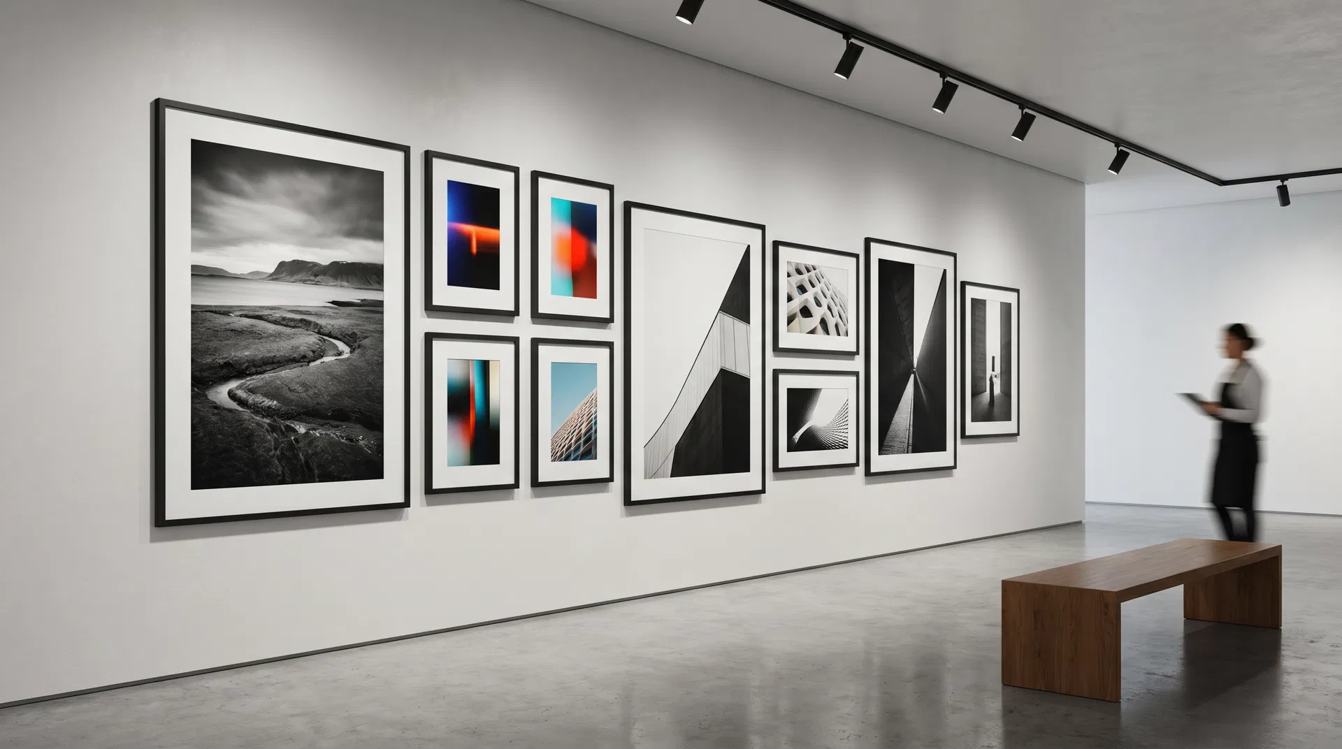Collection of premium poster prints displayed in modern frames on gallery wall