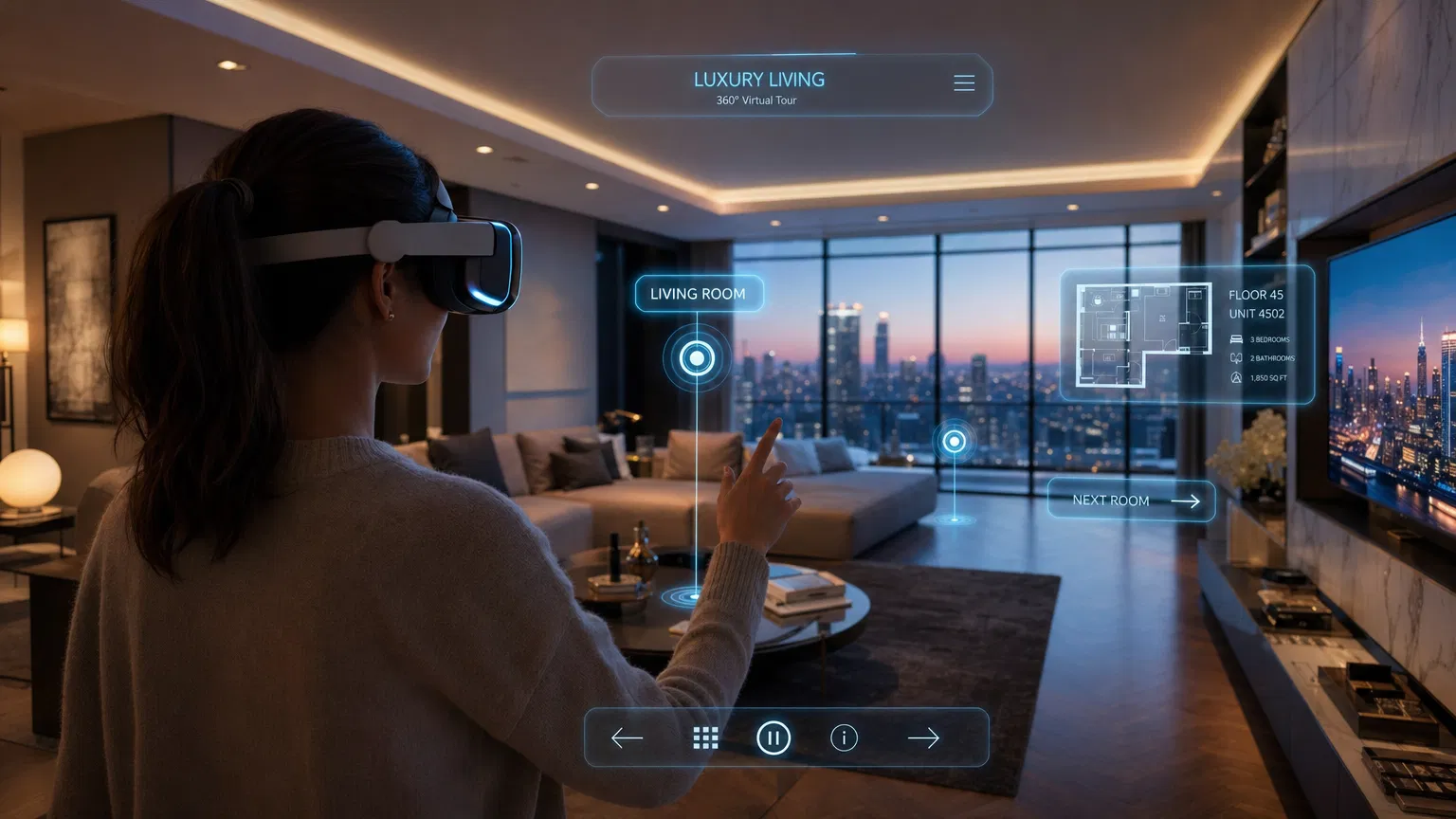 360°-Kamera auf Stativ in einem modernen Showroom