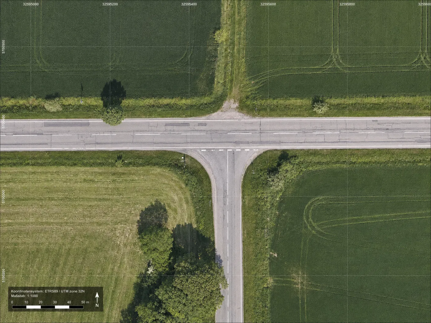 Georeferenziertes Orthomosaik der Straßenbefliegung – vollständige Flächenabdeckung