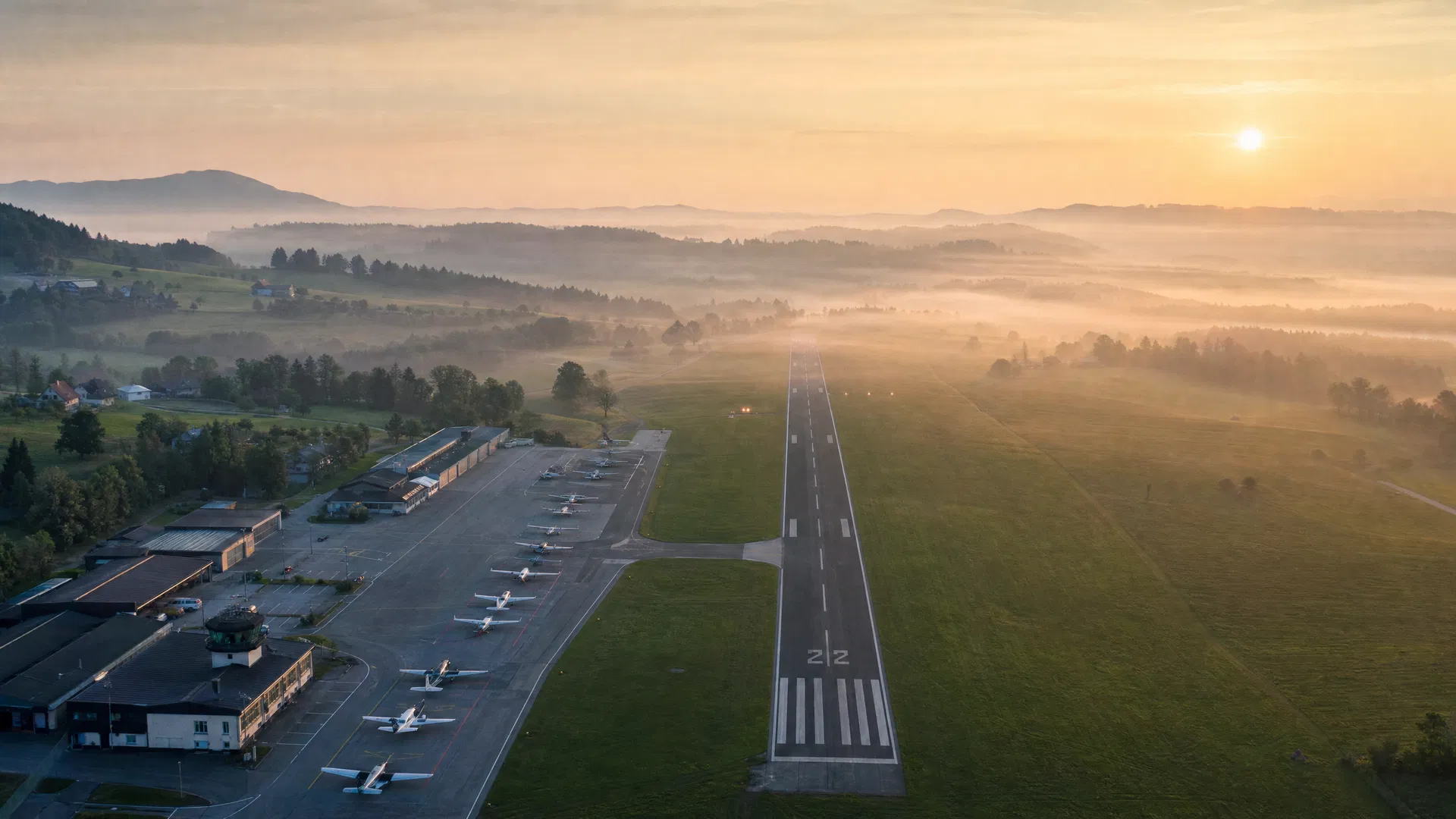 European airfield at dawn