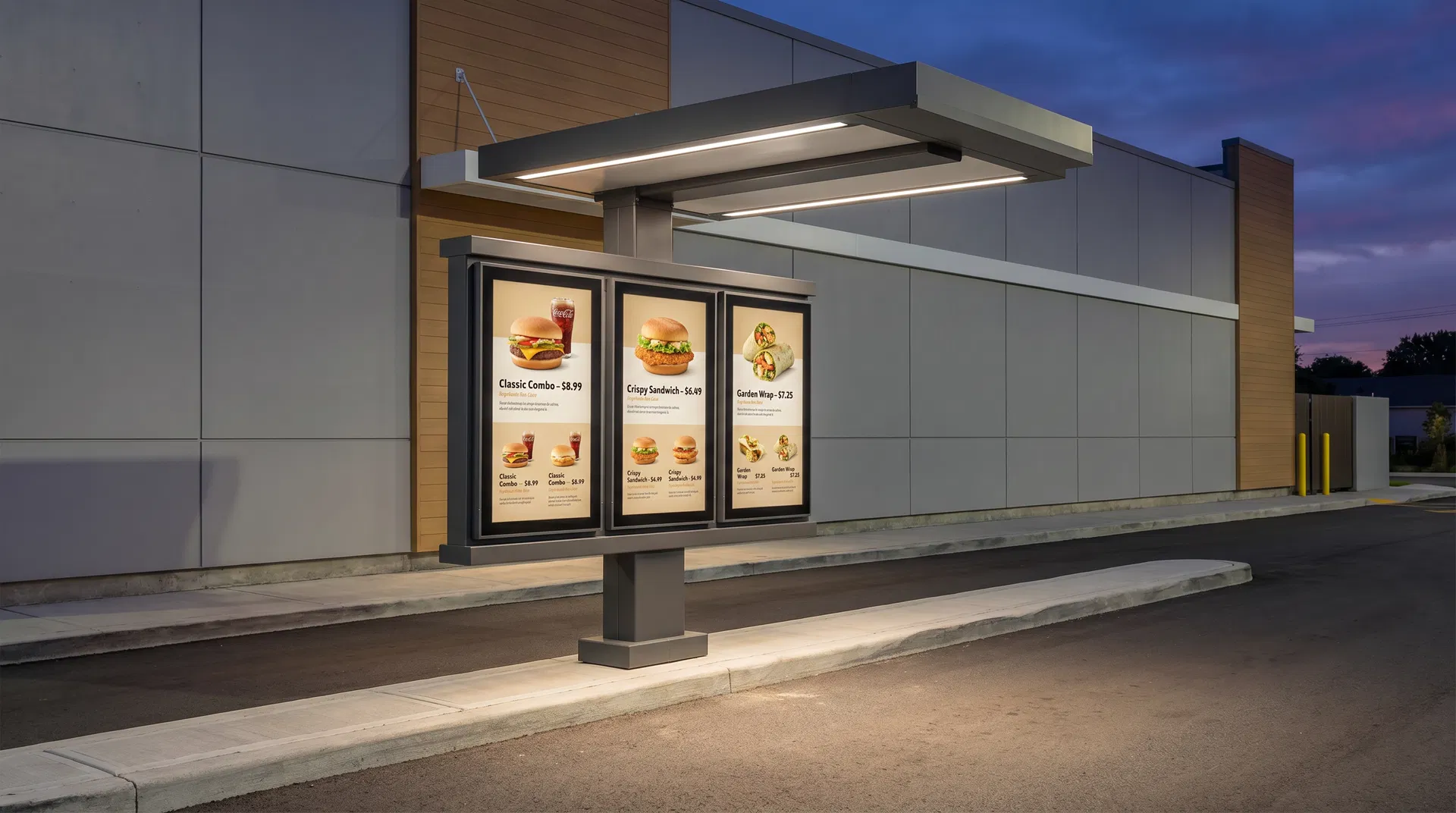 Digital drive-thru menu board outdoor installation