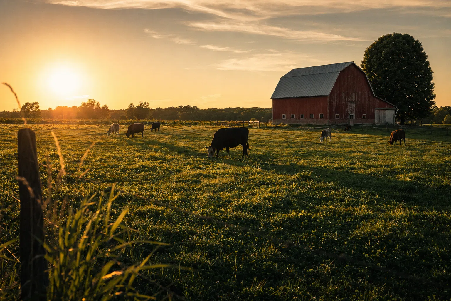 Family farm at golden hour
