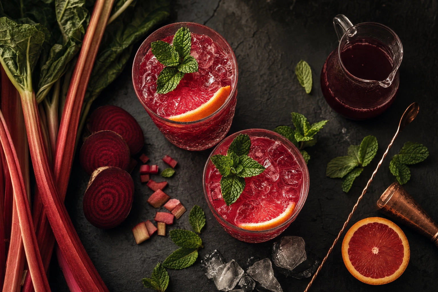 Rhubarb and beet shrub with grapefruit