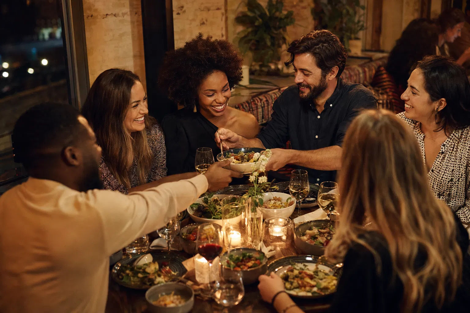 Friends dining together