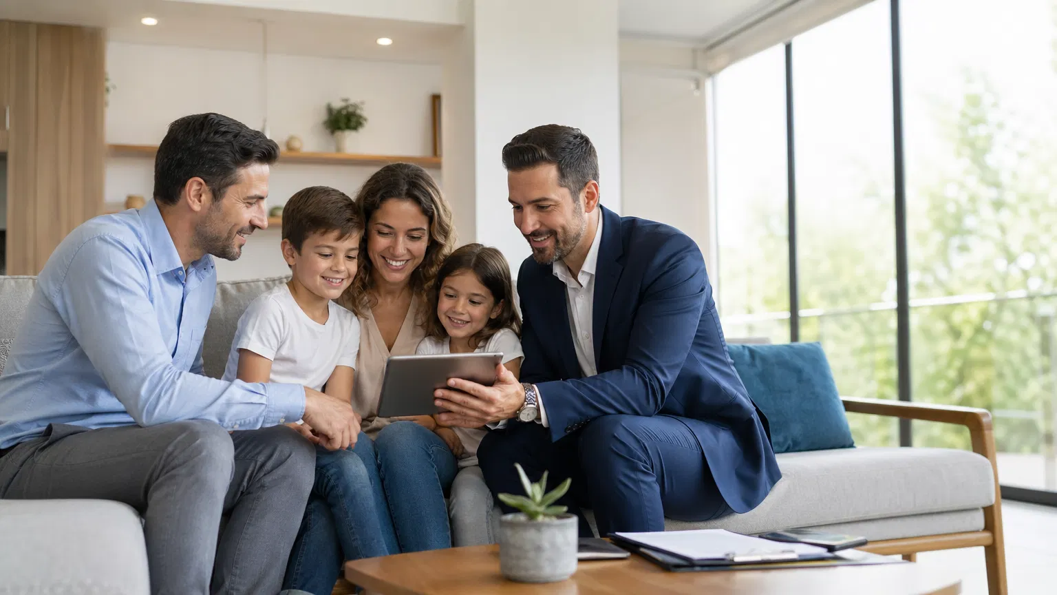Family with insurance advisor