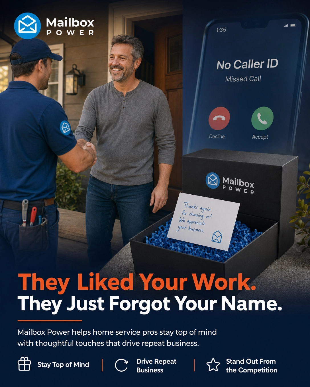 Home service professional with Mailbox Power gift box
