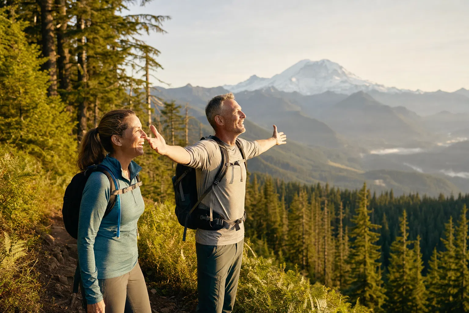 Active couple hiking in nature