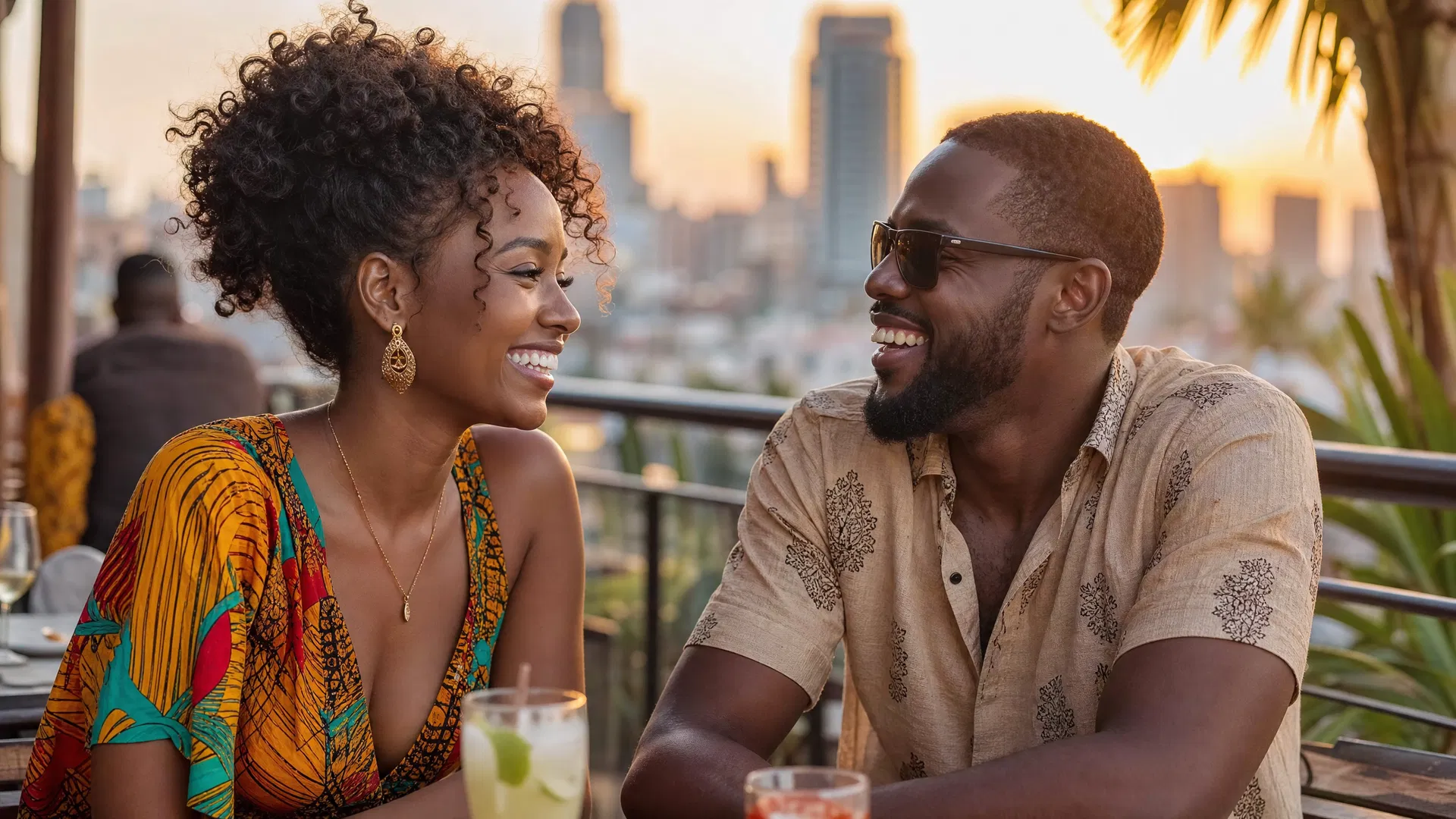 African couple connecting on AfriMatch dating app