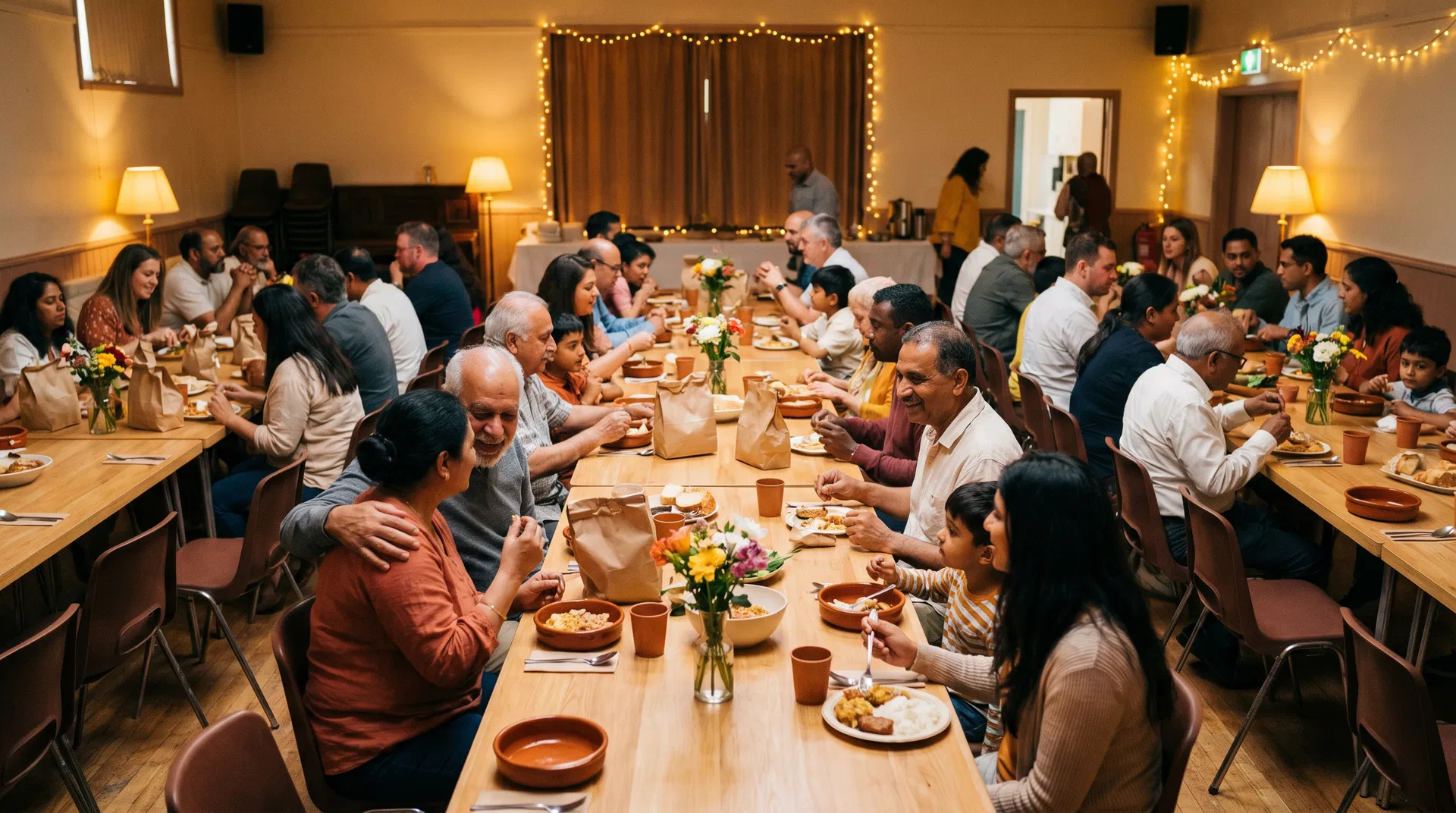 Community gathering for a shared meal