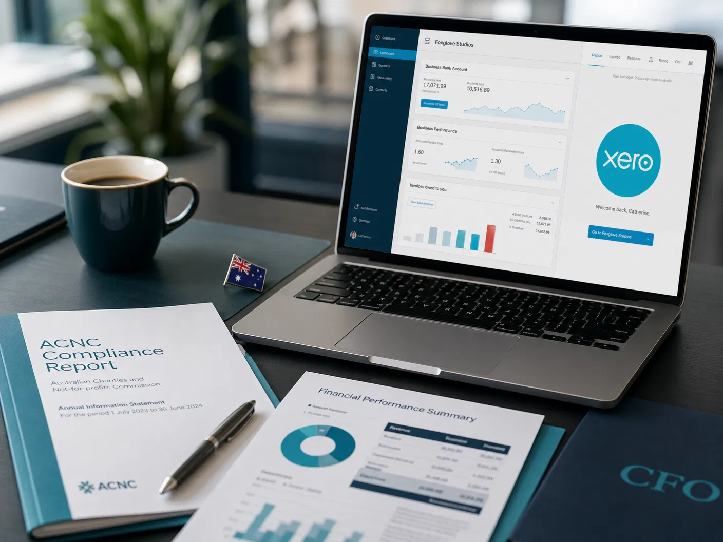 CFO desk with Xero and ACNC compliance