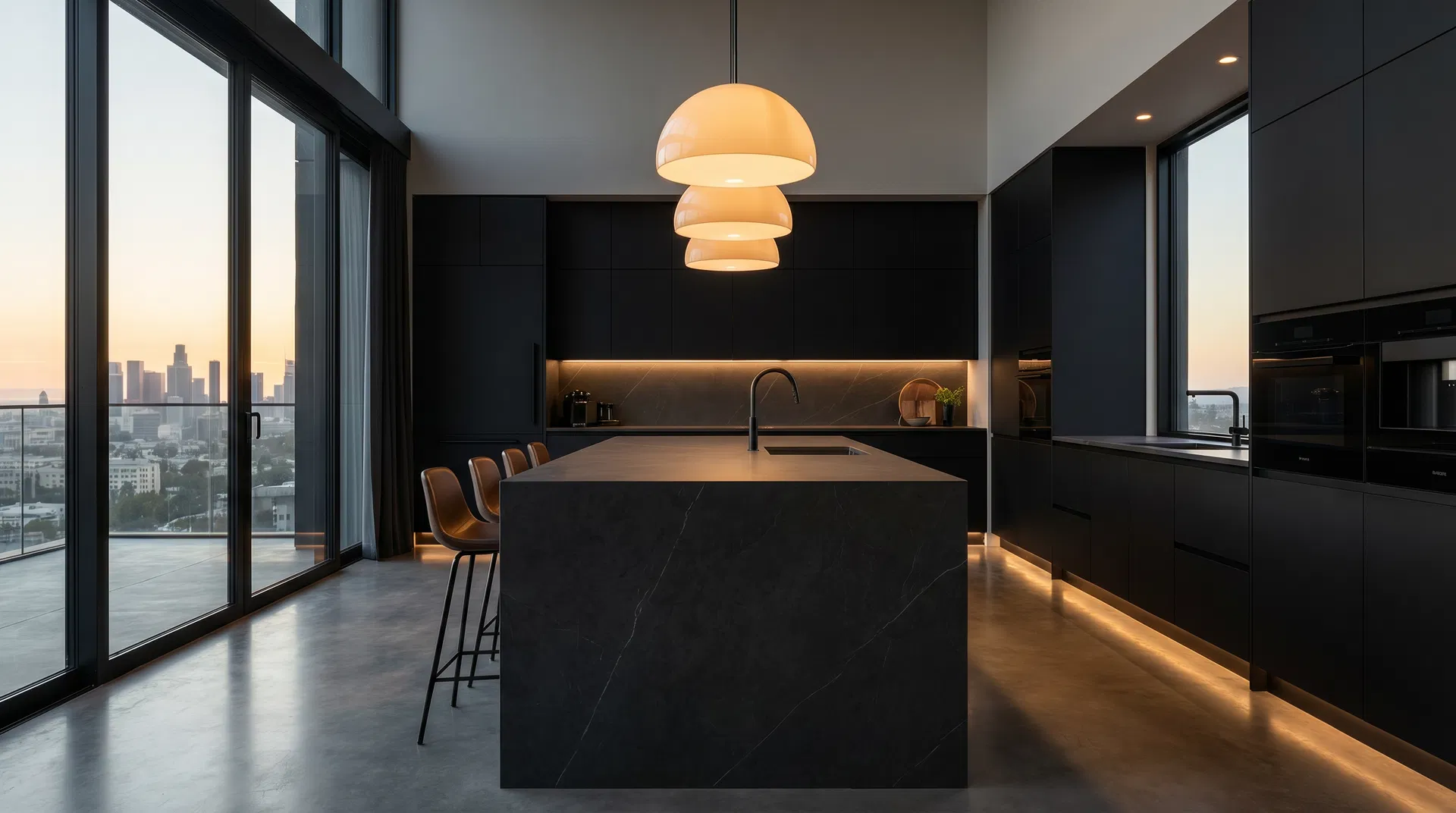 Kitchen application with sintered stone countertop