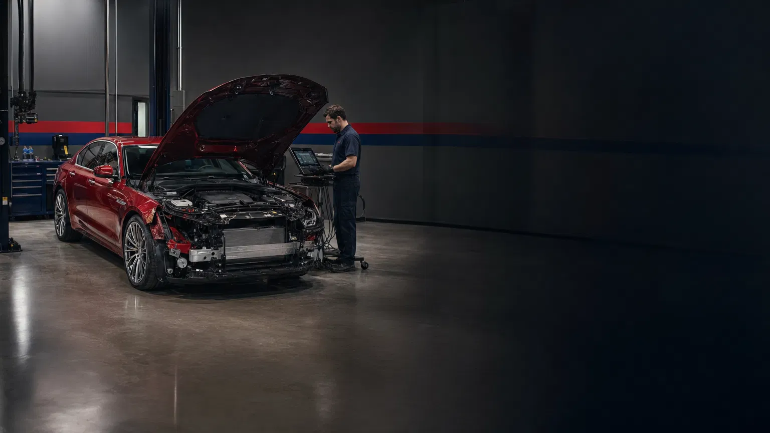 BMW certified collision repair bay at Supreme Collision Center in Fullerton CA