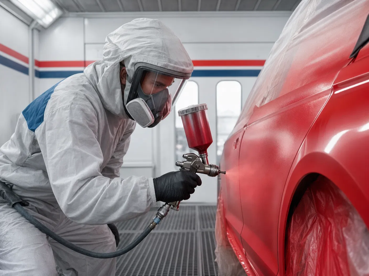 Auto body paint booth refinishing at Supreme Collision Center in Fullerton CA
