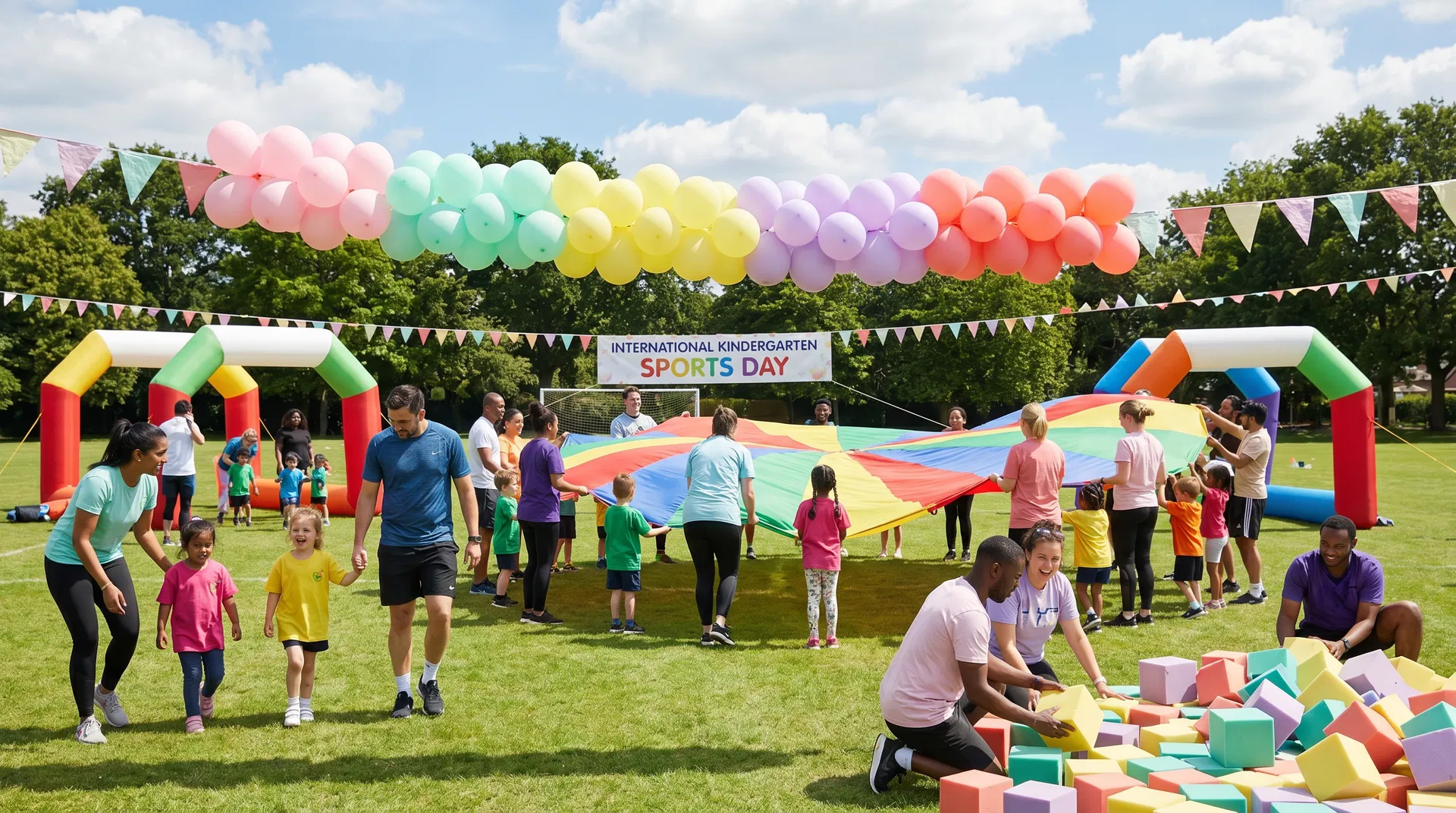 Parent-child sports day with inflatable equipment