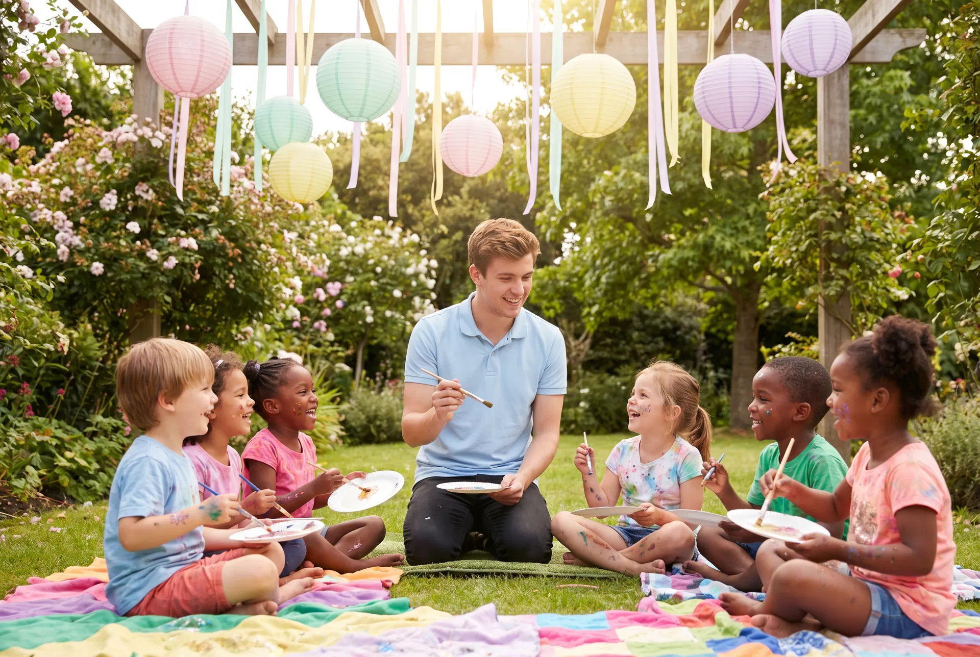 Summer camp activities with children and teacher