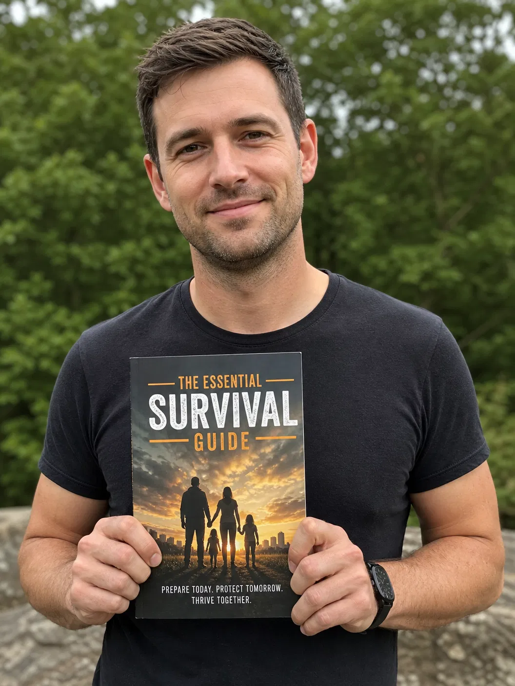 Customer holding The Essential Survival Guide