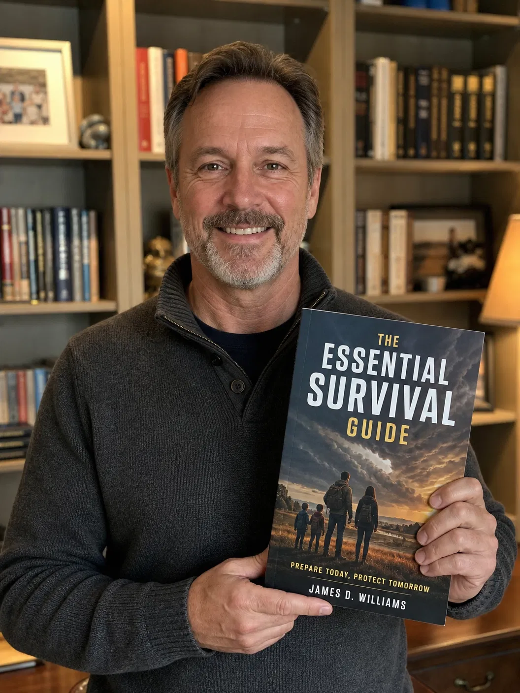 Customer holding The Essential Survival Guide