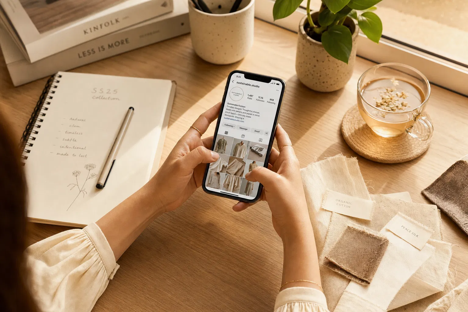Content creator working on sustainable fashion content