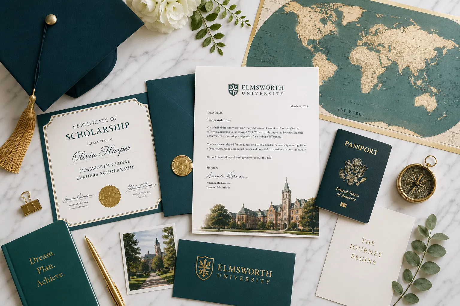 Scholarship documents and university acceptance