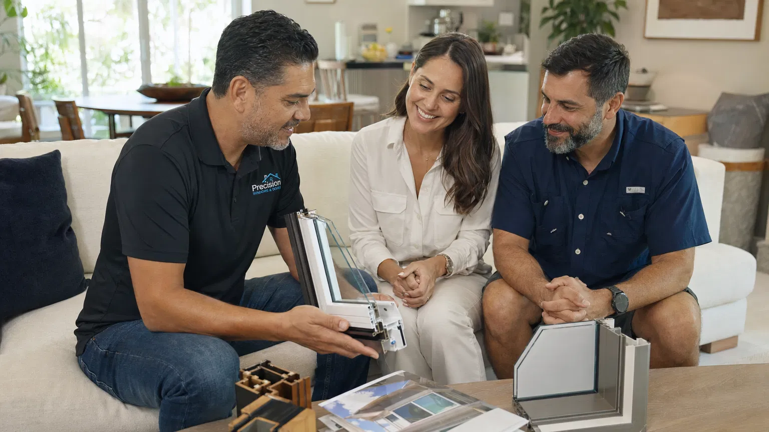Project manager with husband and wife reviewing samples