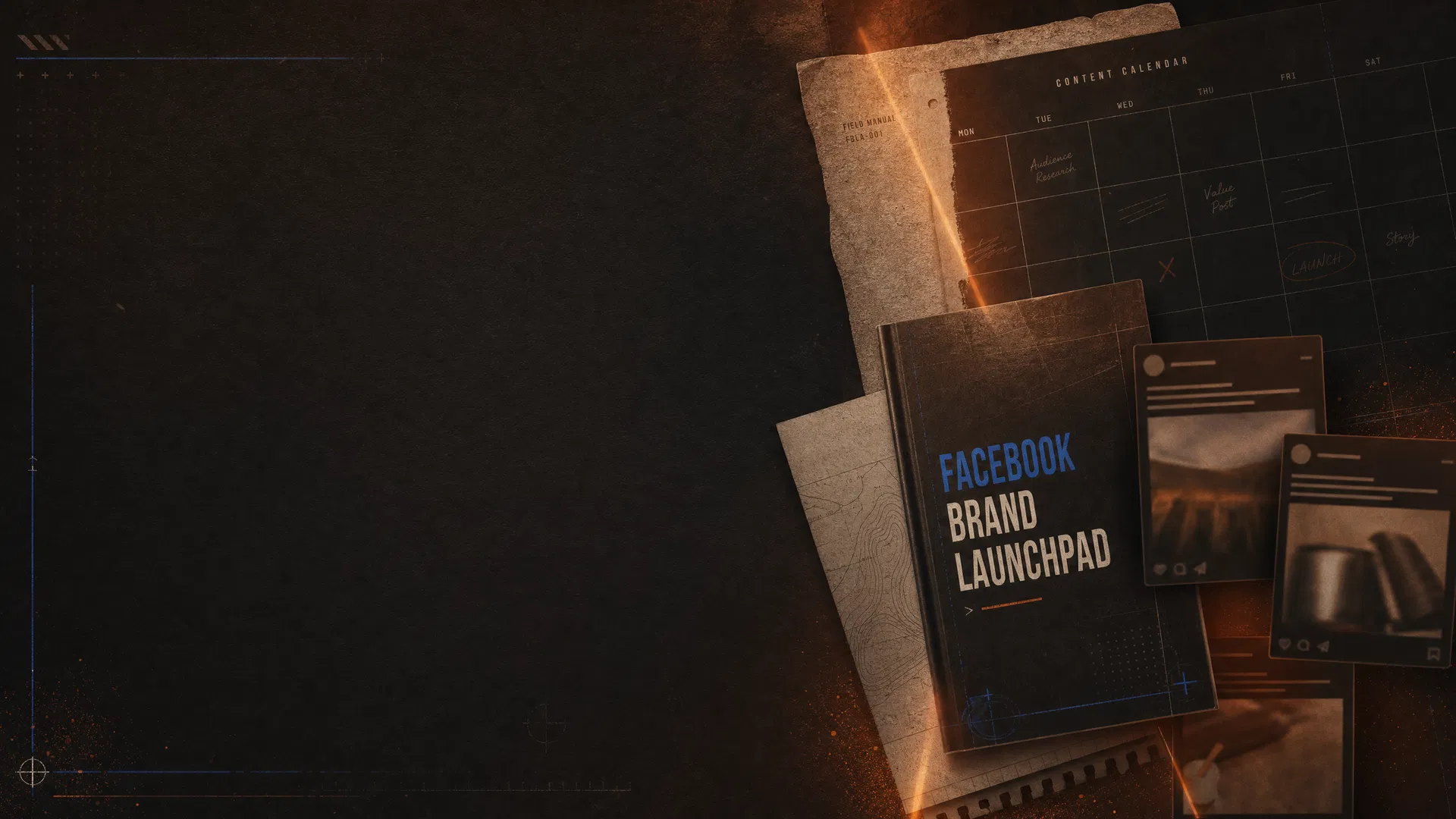 Dark industrial desk background for Facebook Brand Launchpad