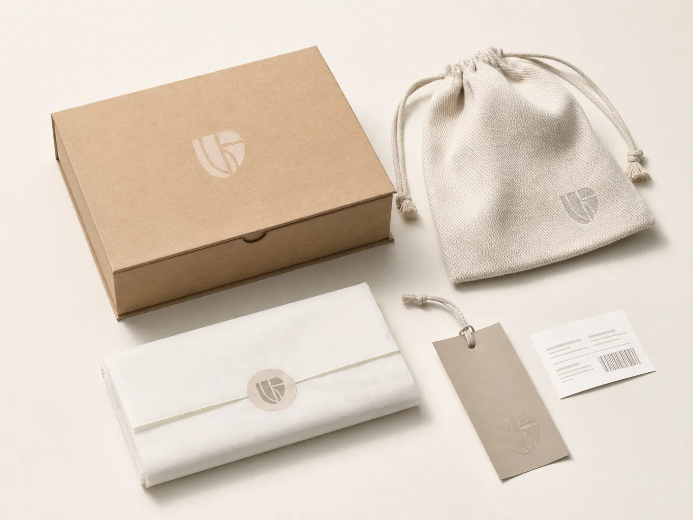 Premium packaging details for custom beanies including box, pouch, tissue paper and hangtag