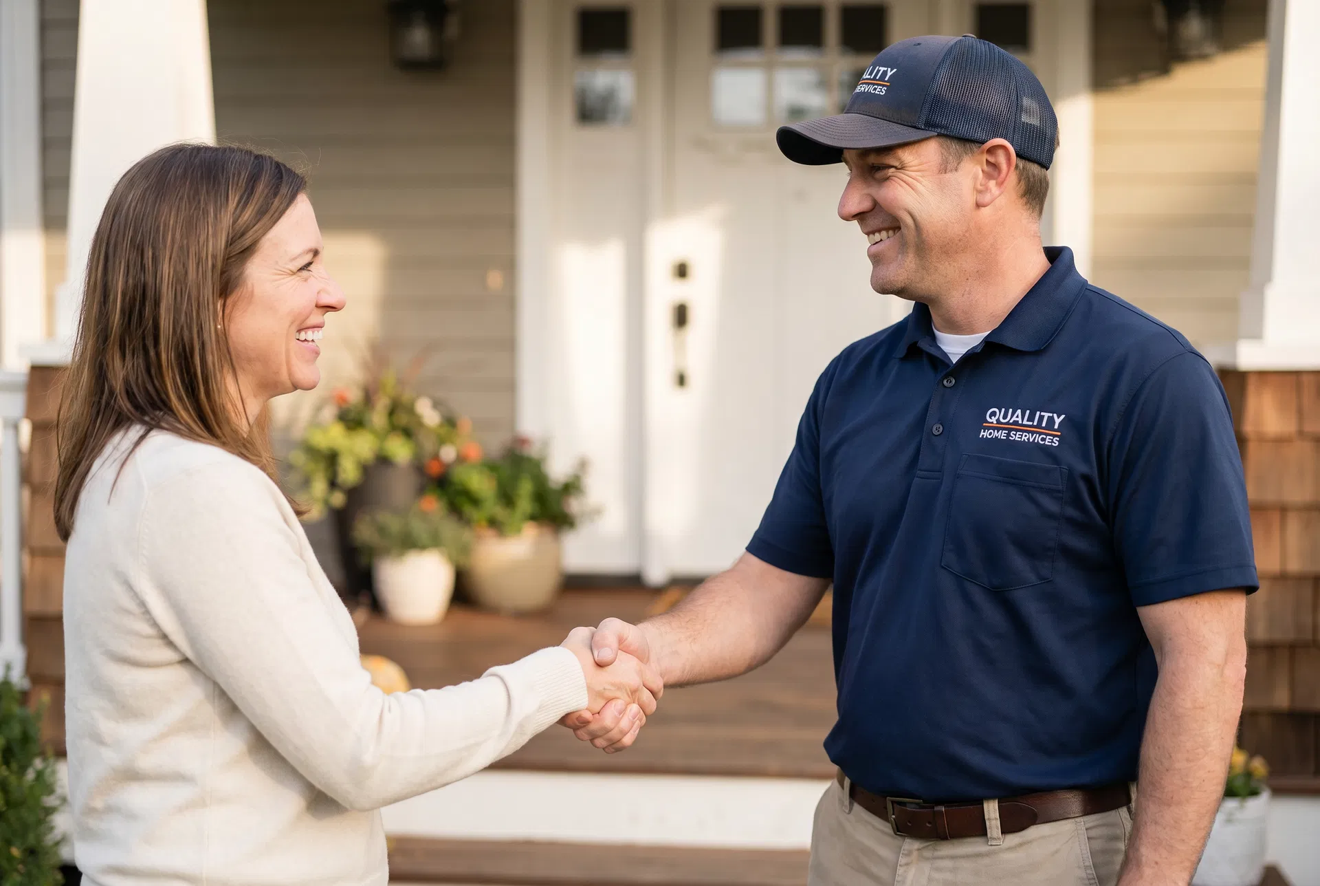 Homeowner and contractor shaking hands