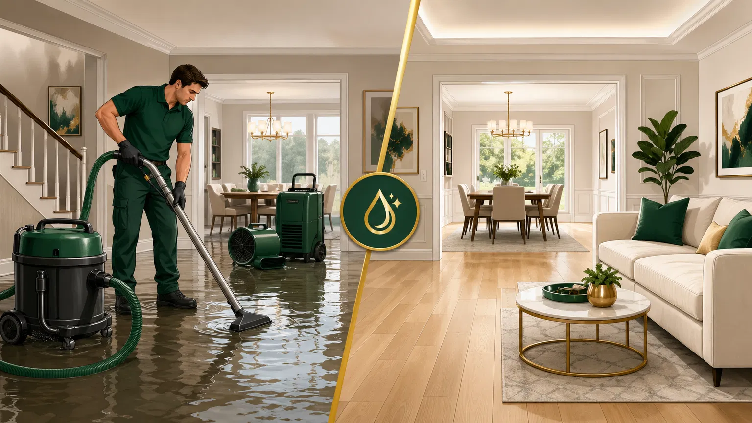 Professional water damage restoration team
