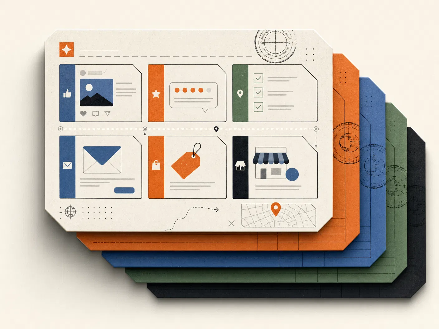 Stacked campaign cards for local business marketing