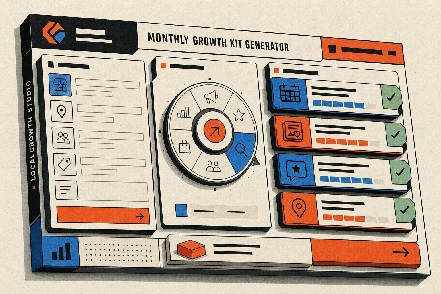 Abstract dashboard panel for monthly growth kit generator