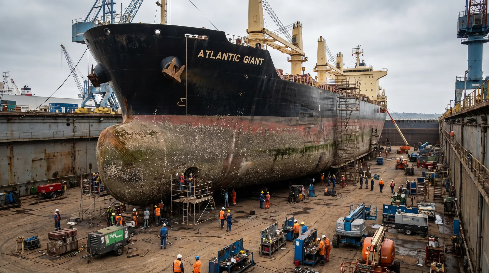 إصلاح سفينة في الحوض الجاف
