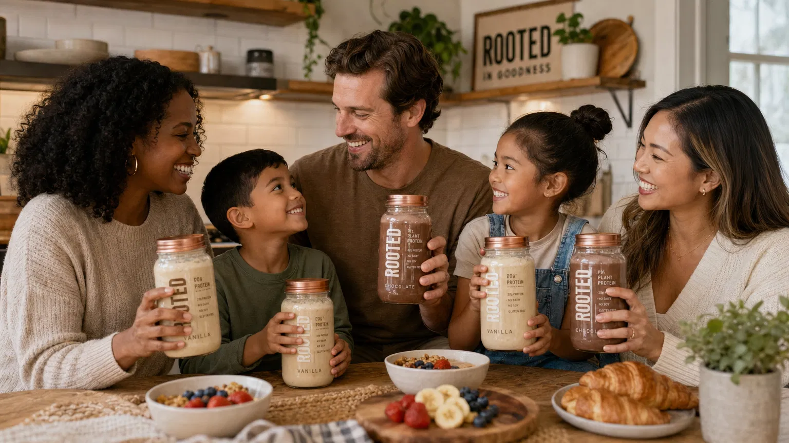 Happy Family Enjoying ROOTED Breakfast